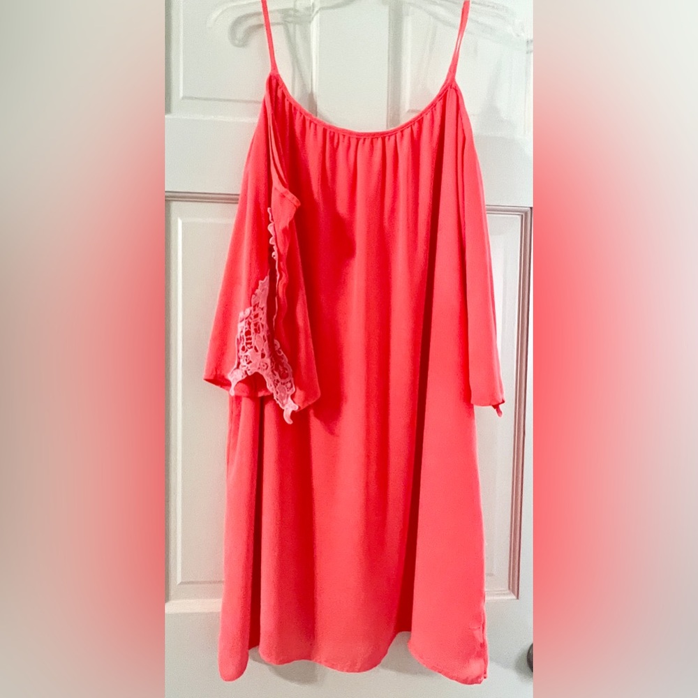 EUC San Joy swing shift coral cold-shoulder dress